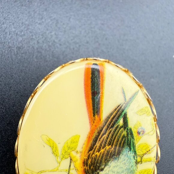 Vintage Oval Bird Brooch With Gold-Toned Setting - Picture 2 of 4